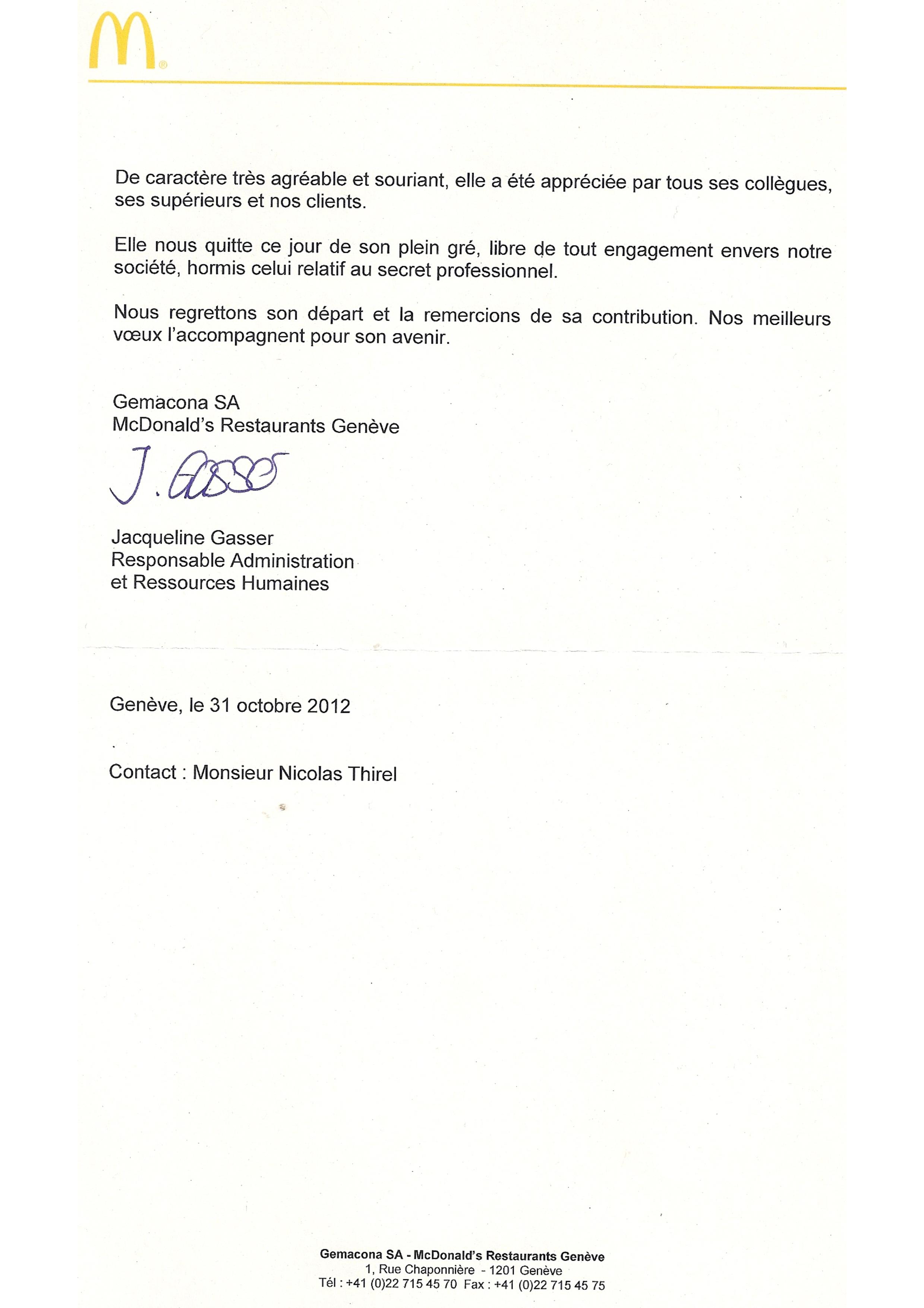 Certificat McDonald's 2